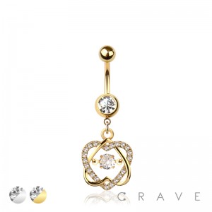 316L SURGICAL STEEL MULTI CZ DOUBLE HEART BEZEL CENTER DANGLE BELLY BUTTON NAVEL RING 